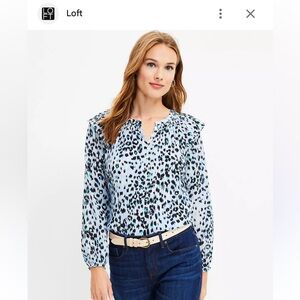 LOFT animal print smocked split neck blouse - XL